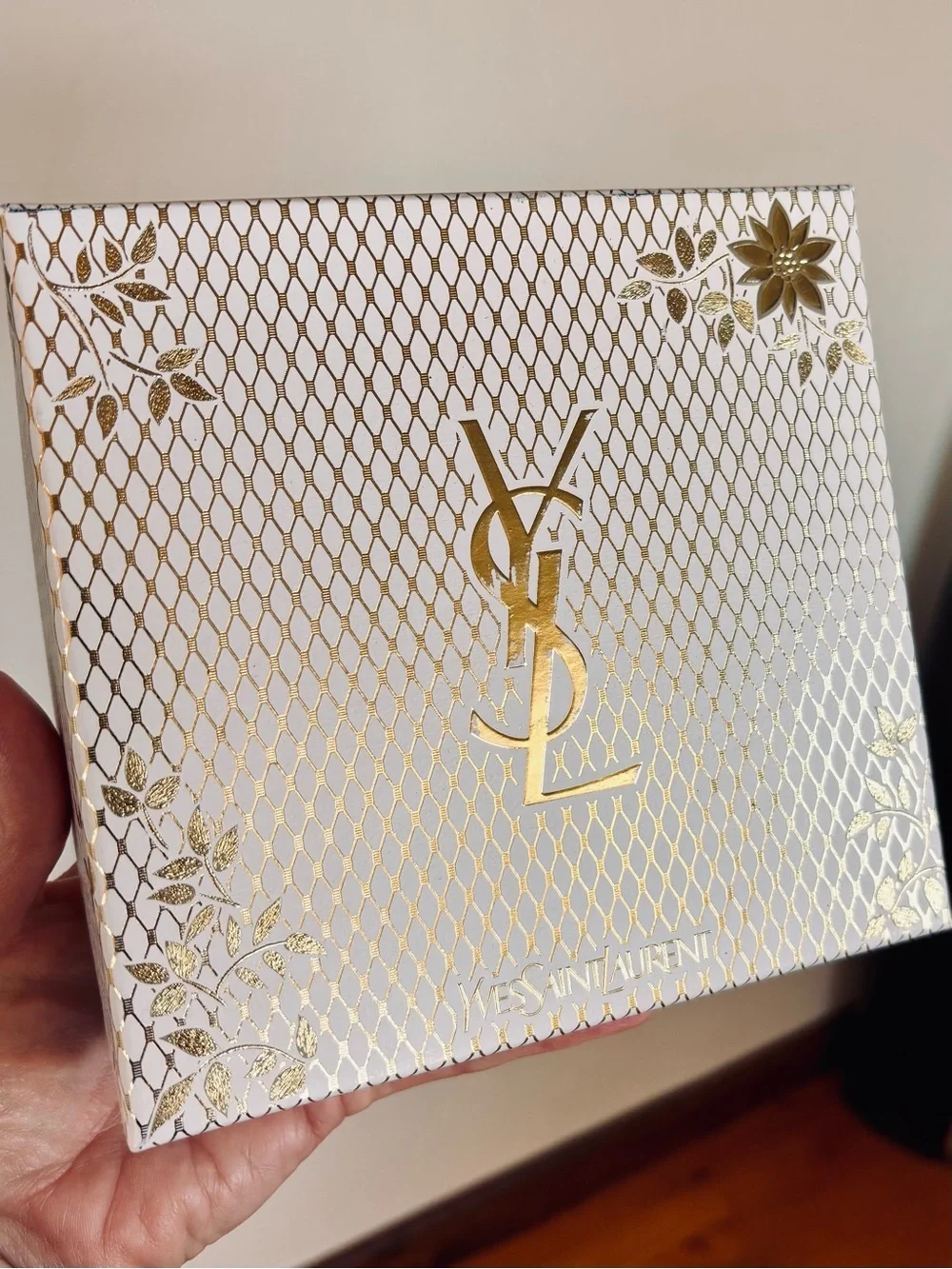 YVES SAINT LAURENT Authentic YSL White Gold Floral Collector Gift Storage Box